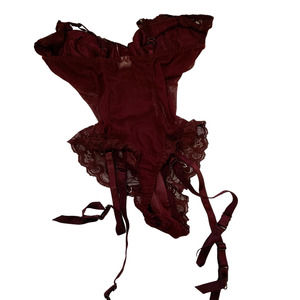 Victoria's Secret Burgundy Wine Velvet Teddy w/ Garter Snaps sz 34B NWT